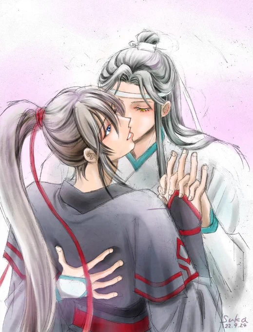そういえば今月は幸せな忘羨描く月間にするはずだったのに、ほぼ描いてない月末に向けてイチャイチャさせようと思います#魔道祖師 #mdzs#忘羨 #一日一忘羨 