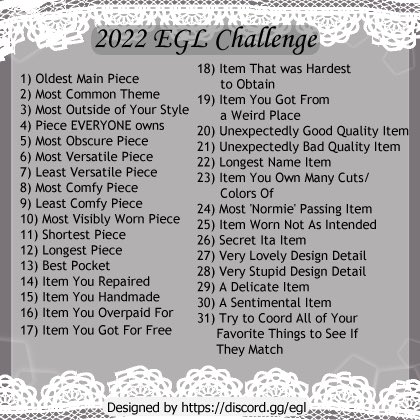 EggCosplays's tweet photo. I’m bored, it’s Saturday, I’m done grading papers, and I’m reorganizing my lolita wardrobe. So, I think I’m going to do this challenge. I’ll probably do this all in one day.

#egl #lolitafashion #egl2022challenge #notcosplay https://t.co/GNjkMsEuBE