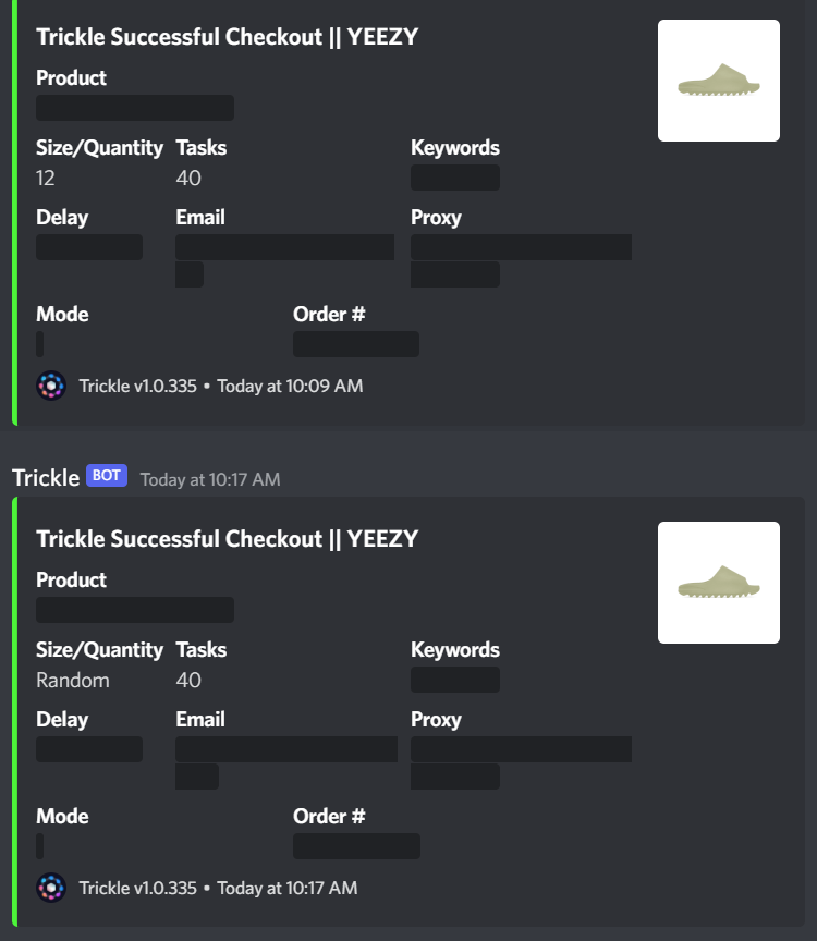 Thank You @tricklebot First Time Running & I Secured 2 pairs using same profiles that decline every time on other bots 👀 hopefully I can upgrade!!! @DonutProxies also first time using sure did wonders!!!