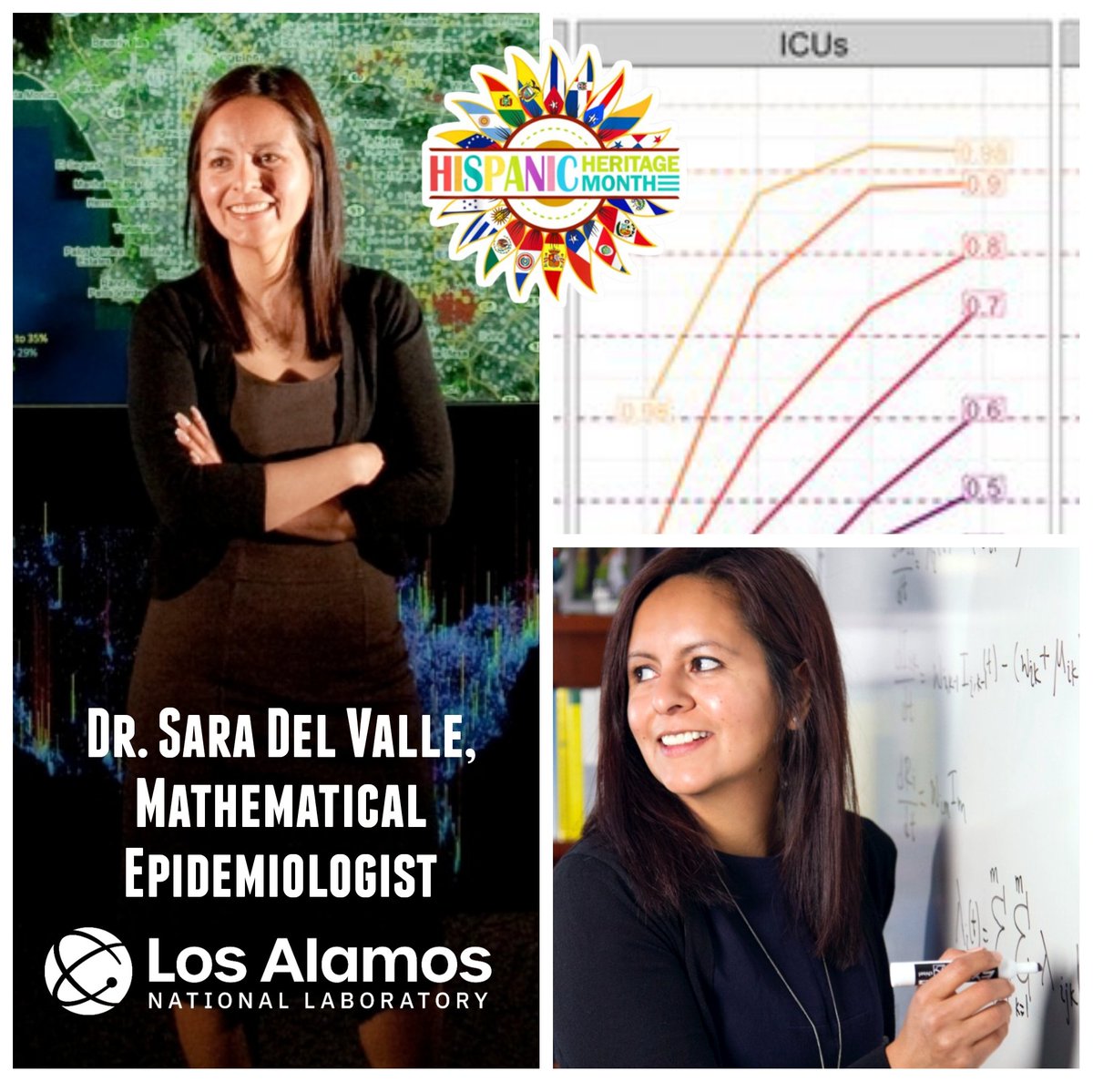 eughung's tweet photo. After introducing #NationalHispanicHeritageMonth last week, I shared with students yesterday about Dr. @sdelvall, who uses #mathematics at @LosAlamosNatLab to forecast outbreaks/severity of diseases, including COVID. #Math saves lives! #ITeachMath #MTbos #MultiverseOfMathness https://t.co/KUxQC6CFkX
