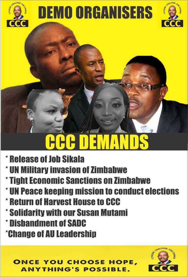 Just been informed this is one of the placards raised by CCC idiots who flew to picket at #UNGA2022. The worst was soliciting for military invasion of Zim. This is absolute nonsense, hogwash, baffonery,classical stupidity & above all, treasonous conduct. Someone will account!