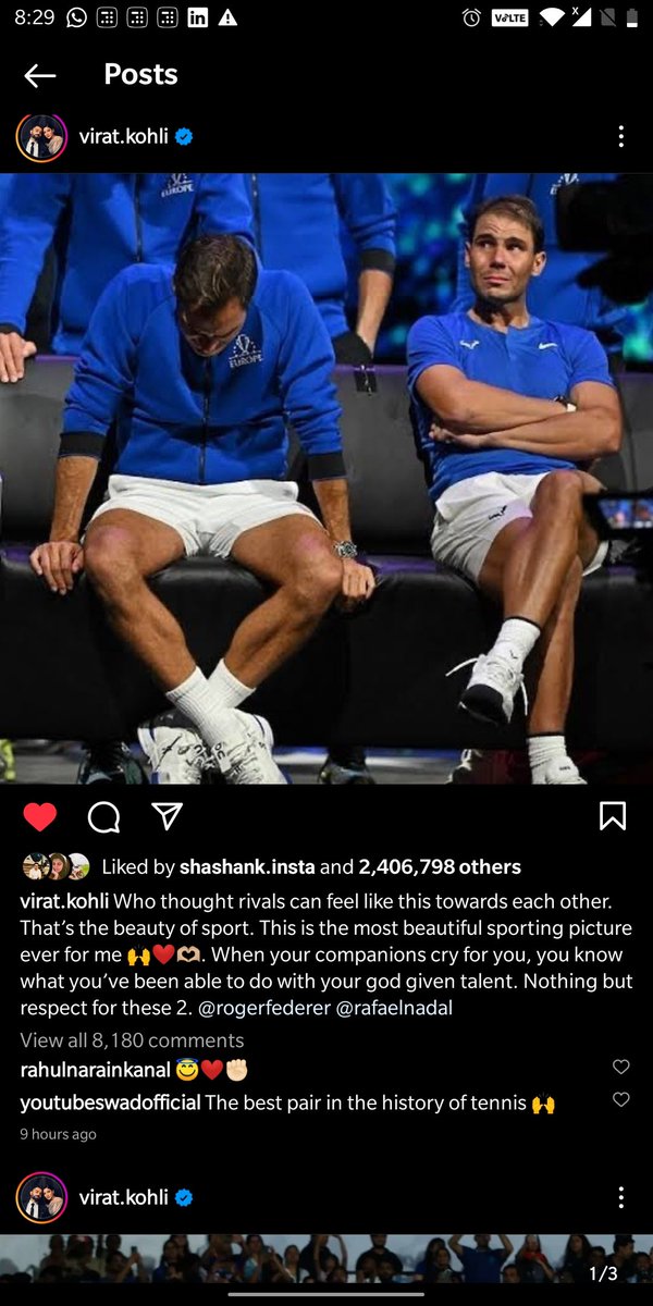 gmn_r's tweet photo. Hope to see this bromance and respect from other legends @Cristiano and #Messi in future! @imVkohli #Tennis #football #cr7 #LaverCup https://t.co/vUv7qoJcTF