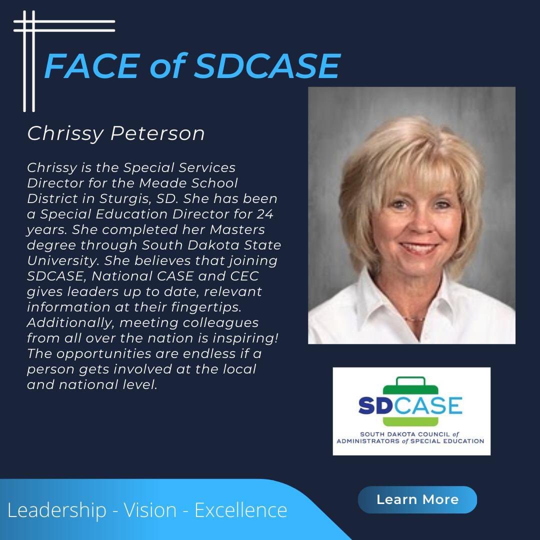 sdcase605's tweet photo. We have incredible, dedicated professionals in South Dakota CASE!  Our first FACE of SDCASE features Chrissy from the Meade School District in Sturgis. Thank you, Chrissy, for all you do! https://t.co/sSipJZScjU
