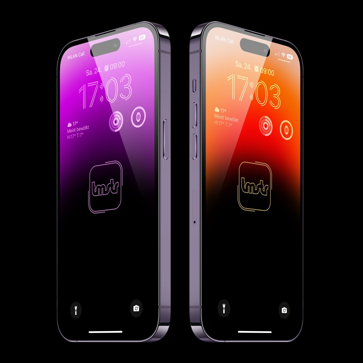 tmstr79's tweet photo. Noch ein bisschen optimiert und gefeilt … meine Wallpaper: links, wenn ich das Gerät (deep purple) ohne Case benutze und rechts, wenn ich das orange Case dran hab. #iPhone14Pro #Wallpaper #tmstr https://t.co/iPe6KPRQNc