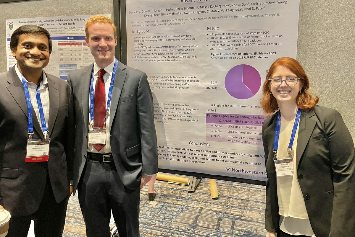 @NU_IntMed dream team presenting at #NACLC22 @d_dressler92 @c_vakka @joerfuchs Impact of lung cancer screening and reflexive molecular testing in NSCLC outcomes. #thefutureisbright @LurieCancer