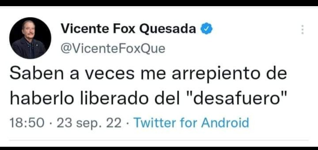 martuchi63's tweet photo. Vicente Fox .. @VicenteFoxQue
Uno de los actos más viles, por lo cual serás recordado, además de tu pésima ignorancia y falta  de pantalones para Gobernar.

Hay una inmensa diferencia entre un gran Presidente y un P3nd3jo como tu. https://t.co/3ohFKiPX6G