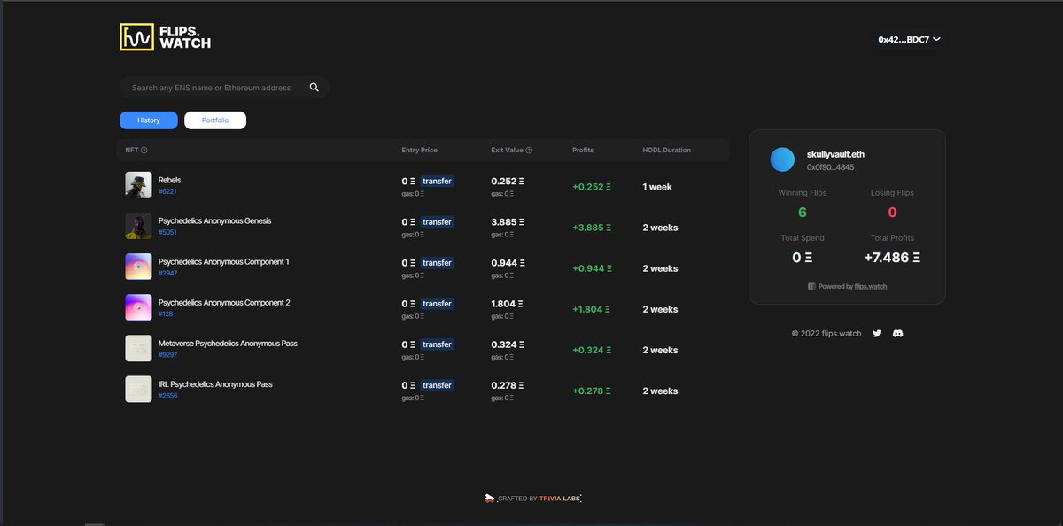 TridentNFT's tweet photo. 💡 | Trading Tip of the Day #03: @flipswatch 
 
Have you ever wondered how you can see how much you profited off a play? Well, that is what https://t.co/x6RQ1374X7 is for! It tells you how much it costs to enter (including gas) and how much profit you made! (Excludes royalties) https://t.co/mUcYfHVdlq