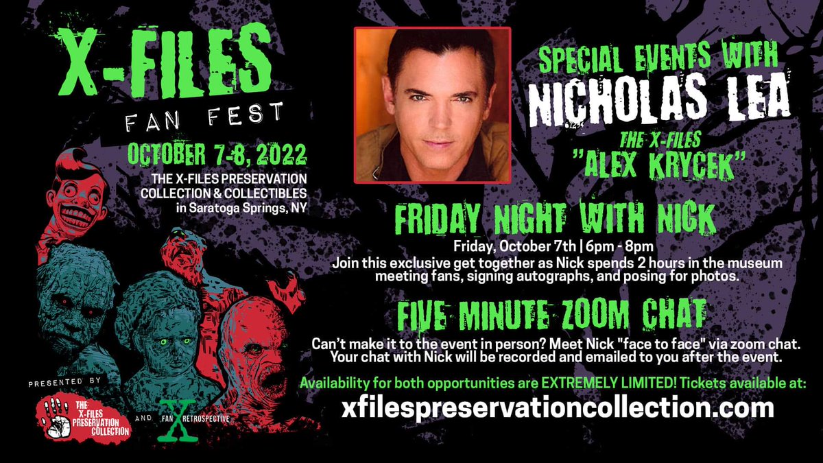 XFilesMuseum's tweet photo. Nicholas Lea (Alex Krycheck) spend a Friday Night.There will be autographs, photos, stories, and more. 
For those of you who cannot join us in person meet Nick one on one via zoom. We will record it and send it to you.
Get Your Tickets while they last! 
https://t.co/ZFTPN9e0sI https://t.co/bLijMIajcU