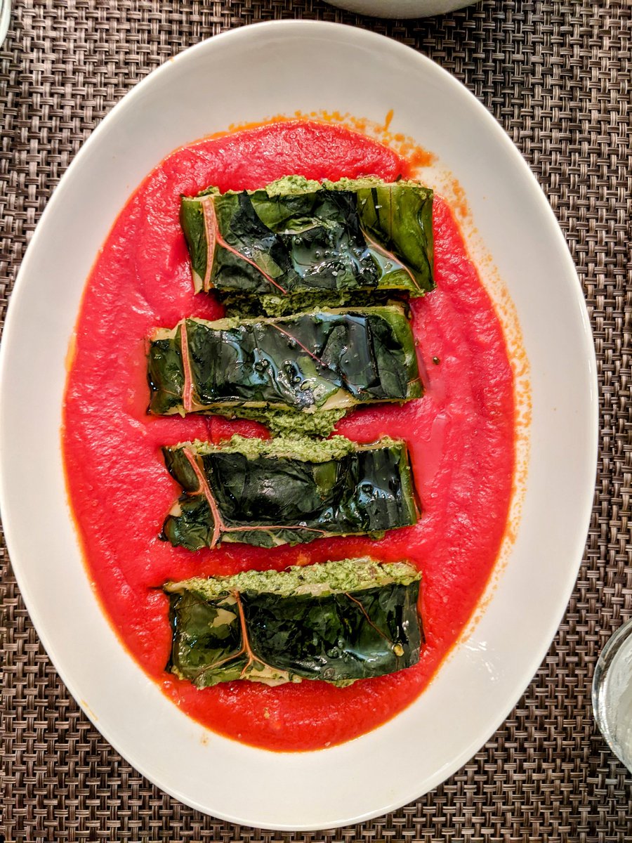 sooritan's tweet photo. This was fun! I cooked Chard Rotolo - a delicious baked pasta roll with an arugula, herb, cheese pesto inside and leaves of rainbow chard outside, served on a buttery tomato sauce. My first dish from Mezcla by Ixta Belfrage. Everything in this book looks delicious and beautiful! https://t.co/65ZKPDc0JI