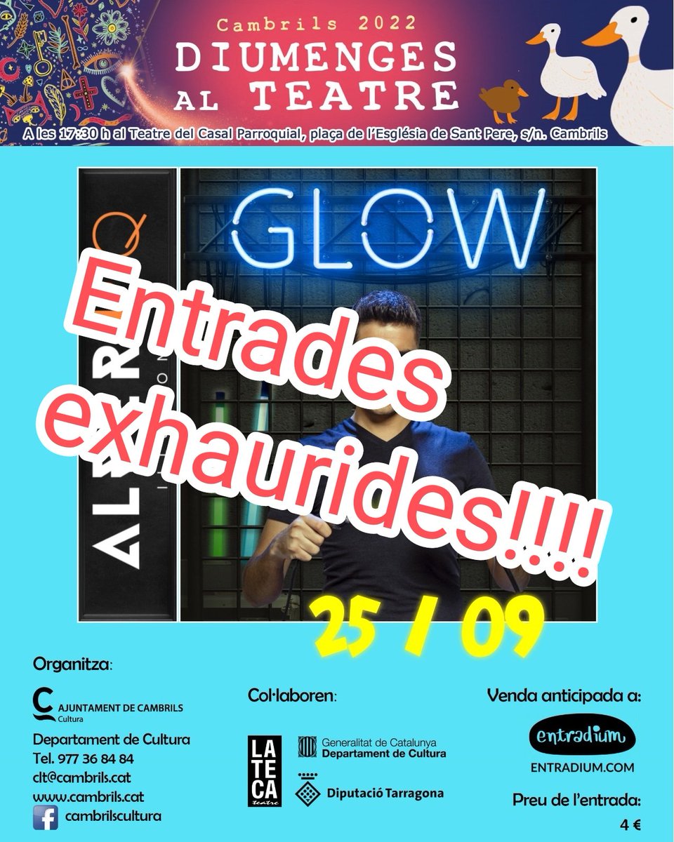 CambrilsCultura's tweet photo. Diumenges al teatre a #Cambrils 
Entrades exhaurides per a veure la màgia de @Albert_piq Ens veiem demà i sinó podeu comprar entrades per als propers espectacles familiars a https://t.co/6uZbPSF3WC 
@ajcambrils @teatre_la #teatrefamiliar #magia #cambrilsteatre https://t.co/Gzw1itkuE8