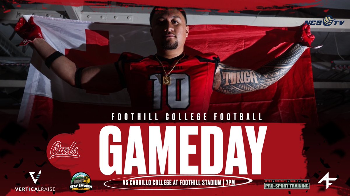 Foothill College Football (@owlfootball_) on Twitter photo GAMEDAY
🔴ALL RED EVERYTHING🔴
5pm - Potluck Tailgate
7pm - Game time
📺 Watch live via <a href="/NorCalSportsTV/">NorCal SportsTV</a> x <a href="/YouTube/">YouTube</a>
(Link in bio)
Thank you to our sponsors
• <a href="/VerticalRaise/">Vertical Raise</a>
• <a href="/ProSportCoachAJ/">Pro Sport Training</a>
• StaySmokinBBQ
• <a href="/Athleticforce1/">Athletic Force 1</a>
#OwlEra | 🔴x🦉 GAMEDAY
🔴ALL RED EVERYTHING🔴
5pm - Potluck Tailgate
7pm - Game time
📺 Watch live via <a href="/NorCalSportsTV/">NorCal SportsTV</a> x <a href="/YouTube/">YouTube</a>
(Link in bio)
Thank you to our sponsors
• <a href="/VerticalRaise/">Vertical Raise</a>
• <a href="/ProSportCoachAJ/">Pro Sport Training</a>
• StaySmokinBBQ
• <a href="/Athleticforce1/">Athletic Force 1</a>
#OwlEra | 🔴x🦉