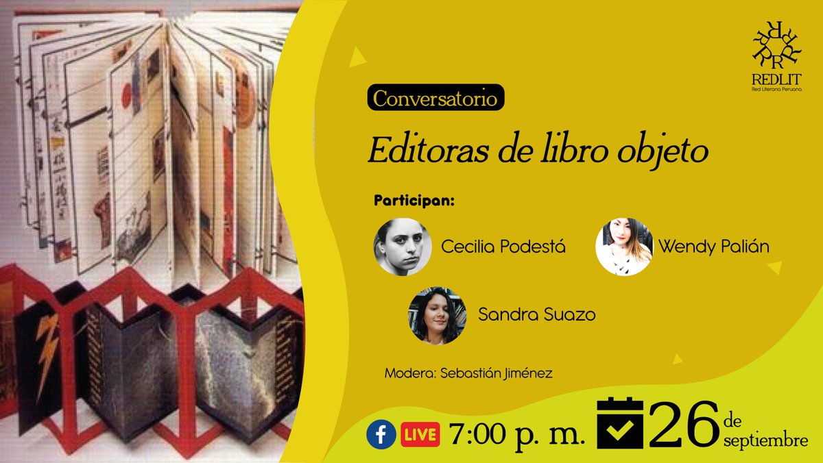 redliteraria's tweet photo. Continuamos nuestras actividades  con el conversatorio "Editoras de libro objeto".
📌Participan: Wendy Palián (Lumpérica Cartonera), Sandra Suazo (Estarcido ) y Cecilia Podestá (Máquina Purísima).
📌Modera: Sebastián Jiménez
📆 Lunes 26 de septiembre
🕛 7:00 p. m.
#Redlit2022 https://t.co/Tdf5YBpx6m