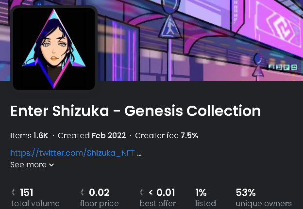 Damn.. 

1% listed, 53% Unique holders. Still humbling to see how dedicated our OG members are. . Bull or bear you are still hodling your Shizukas.. Y'all the real MVP

WAGMI ;)

#NFTartwork #NFTCommunity #Shizukafam #Ethereum <a href="/Shizuka_NFT/">Shizuka</a>