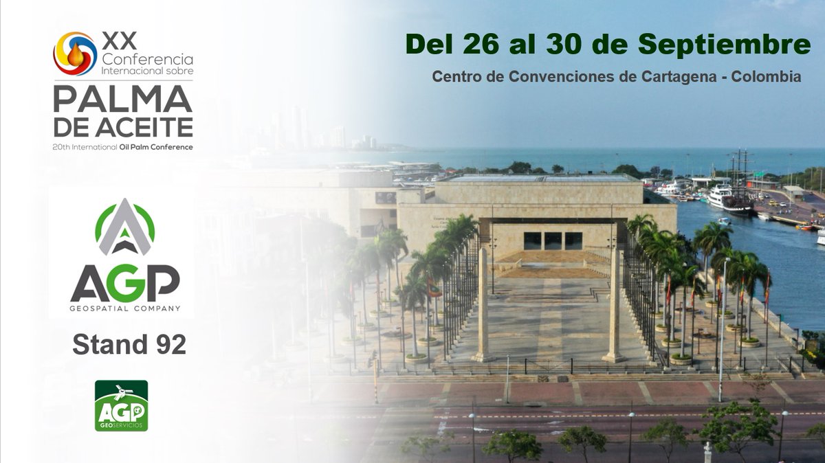 ¡Faltan 2 días para el evento regional más importante de Palma Aceitera en Latinoamérica! , y  AGP  participará como patrocinador, visita nuestro stand y conoce las innovaciones tecnologías  aplicadas a la cadena productiva de este importante cultivo.#ConferenciaInternacional🇨🇴🇪🇨