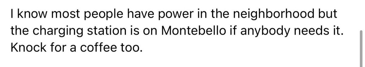 Neighborhood Facebook group highlighting the kindness of strangers in the aftermath of #HurricaneFiona

If you’re in the Keystone/Montebello area of Dartmouth and need a charging station - or coffee! #kindness