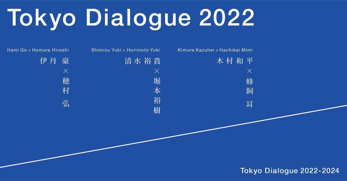 Ihirock's tweet photo. 「Tokyo Dialogue 2022」
【写真家】
伊丹豪 #goitami
清水裕貴@shimizu______
木村和平@kazuheikimura
【書き手】
穂村弘
堀本裕樹 @horimotoyuki
蜂飼耳
展示キュレーション:
小髙美穂@Mih00daka
作品集
編集:
松本知己@tandmprojects
デザイン:
中島雄太
作品集は限定1000部 / 1500円 https://t.co/cHHlNo17hM