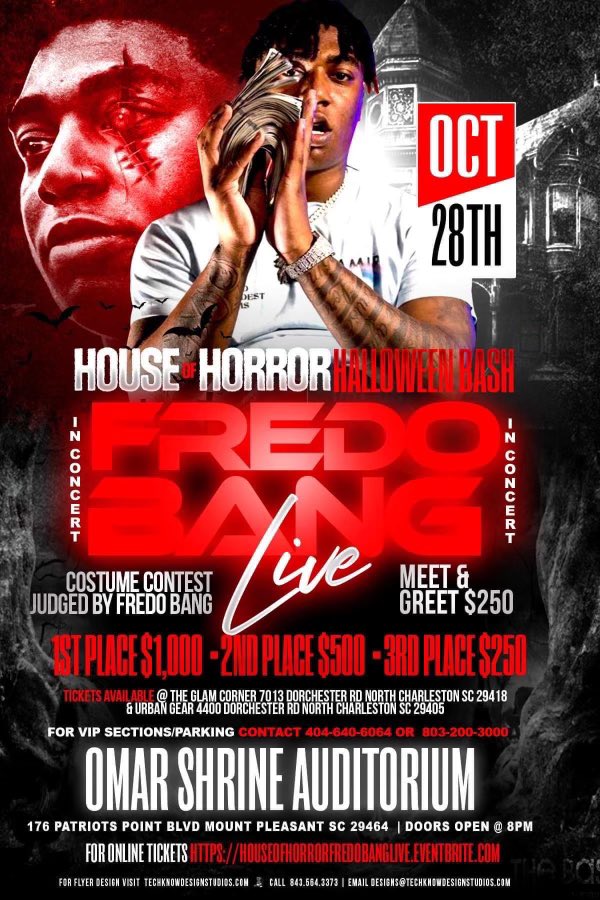 PHPromotionsSc's tweet photo. @FredoBang Live In Charleston SC October 28th This Event Will Be EPIC ‼️ EARLY ARRIVAL SUGGESTED 🚨 Tickets Selling Fast 🗣 For Tickets Click The Link In Our Bio Or Ticket Link Can Also Be Found In @Perry_Huncho Bio 
#PerryHunchoPromotions https://t.co/TMDlrWFij7