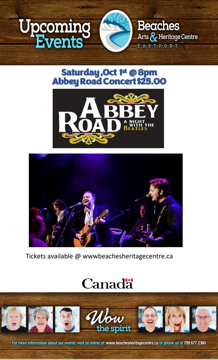 Beaches_EPen's tweet photo. Saturday Oct 1st @ 8pm
Abbey road a tribute to the Beatles
Come join us for a night a entertainment https://t.co/QDxirSgQHG