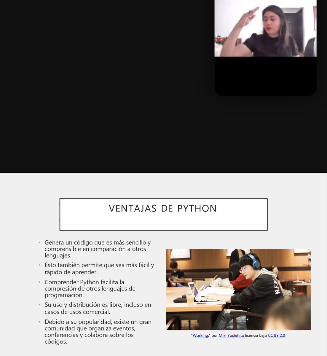 Aquí la maravillosa <a href="/jdofalcon/">Jessica Daniela O. Falcon</a> hablando sobre Python 🐍 

Y por supuesto haciendo referencia a la comunidad de #PyLadies.

Recuerden que en México 🇲🇽 están nuestras compañeras de <a href="/MxPyladies/">Pyladies Mexico City</a> 🔥
