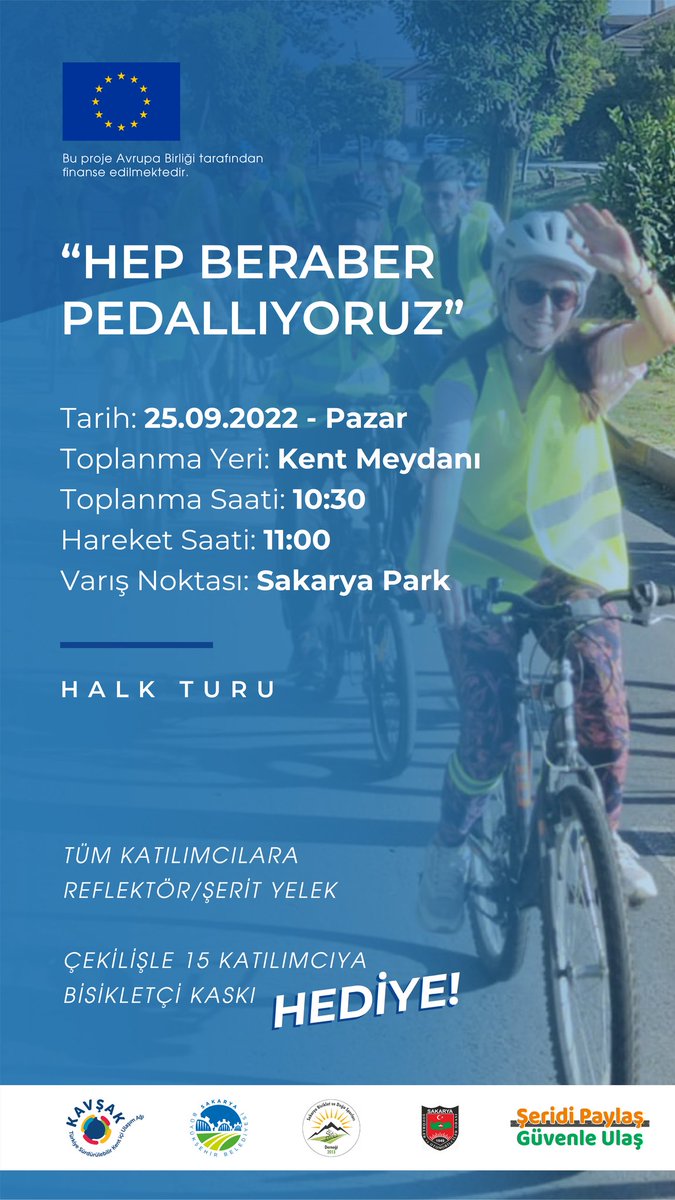 Şeridi Paylaş Güvenle Ulaş projemizin son etkinliği "Hep Beraber Pedallı yoruz" da buluşalım.🚴
<a href="/CantezKoray/">koray cantez</a> <a href="/kyn_rustem/">Rüstem Kayın 🇹🇷</a> <a href="/akar_sefik/">Sefik Akar</a> <a href="/arzucnr/">Arzucnr</a> <a href="/kavsakplatform/">Kavşak</a> <a href="/Soforlerodasi/">Sakarya Şoförler ve Otomobilciler Esnaf Odası</a> <a href="/tubidef/">TÜBİDEF Tüm Bisiklet Dernekleri Federasyonu</a>