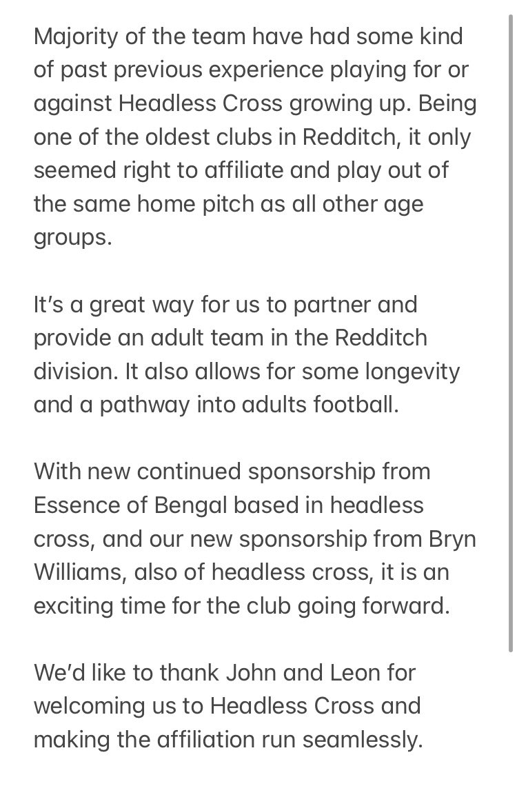 🚨 Club announcement 🚨 

We are pleased to announce our official affiliation with Headless Cross.

This is fantastic news for our club. Here are some thoughts from the gaffer: