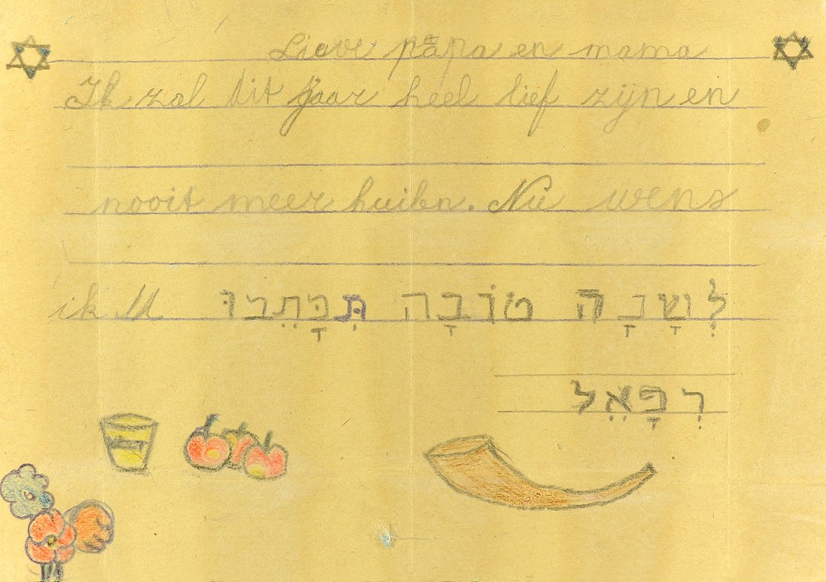 YadVashemDE's tweet photo. „Dieses Jahr werde ich ein sehr guter Junge sein und nie wieder weinen”. Diese Worte schrieb der 8-jährige Rafael Dasberg auf eine Neujahrkarte zu #RoshHashanah in Bergen-Belsen. Kurze Zeit später wurde er ermordet https://t.co/VJwL0d5yyD https://t.co/vwhH92TC2z