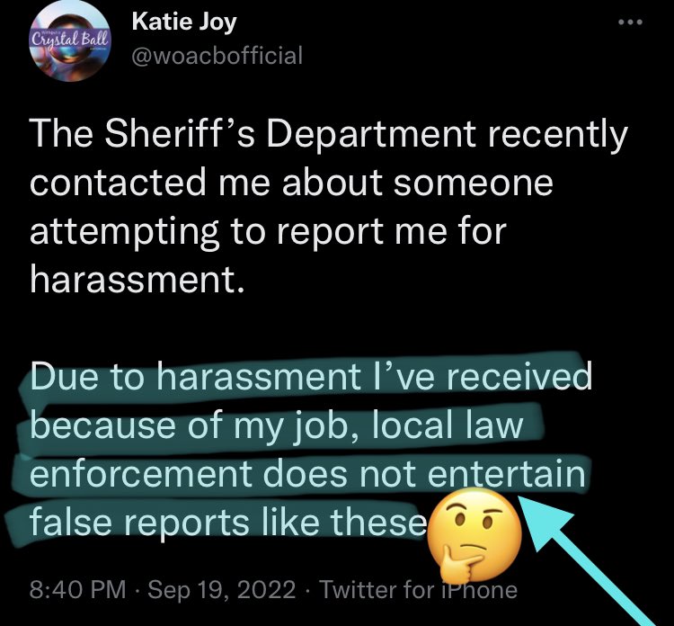 HungoverKJ's tweet photo. Dear @HennepinSheriff :

A resident in your Co, Katherine Paulson (aka #WithoutACrystalBall ) claims to her 260k followers that ppl she’s harmed can not contact you, &amp; “you’re aware of her &amp; won’t look into any claims reported against her”; IS THIS TRUE? (SEE BELOW TWEETS) TY🙏🏻! https://t.co/BsxCTWhq2u