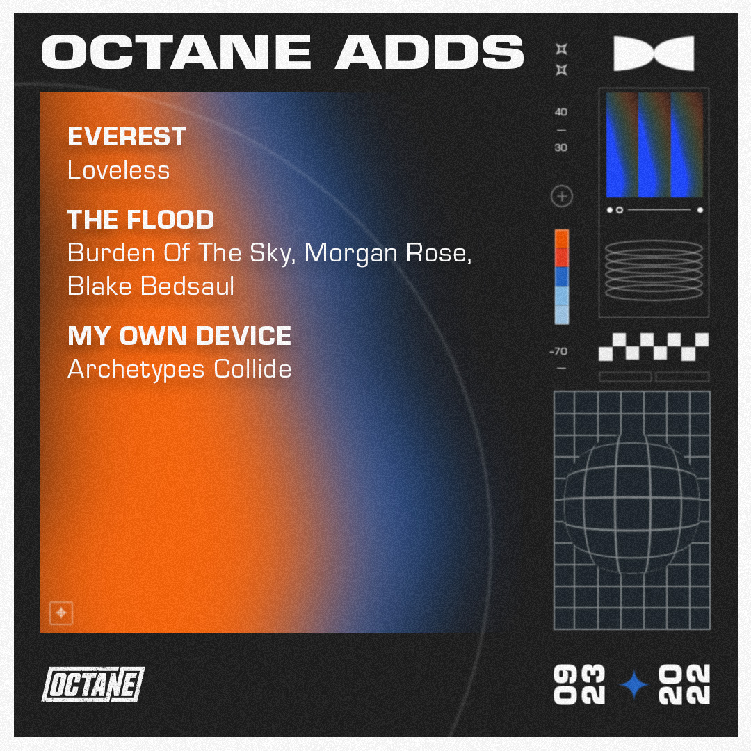 Added to the Octane airwaves this week we've got new <a href="/thisisloveless/">loveless</a> and <a href="/BURDENoftheSKY/">Burden of the Sky🤖</a> feat. <a href="/morgan7d/">Morgan Rose</a> &amp; <a href="/Blake_saul/">Blake_Saul</a> from last week's #TestDrive plus new <a href="/AtypesCollide/">Archetypes Collide</a>.