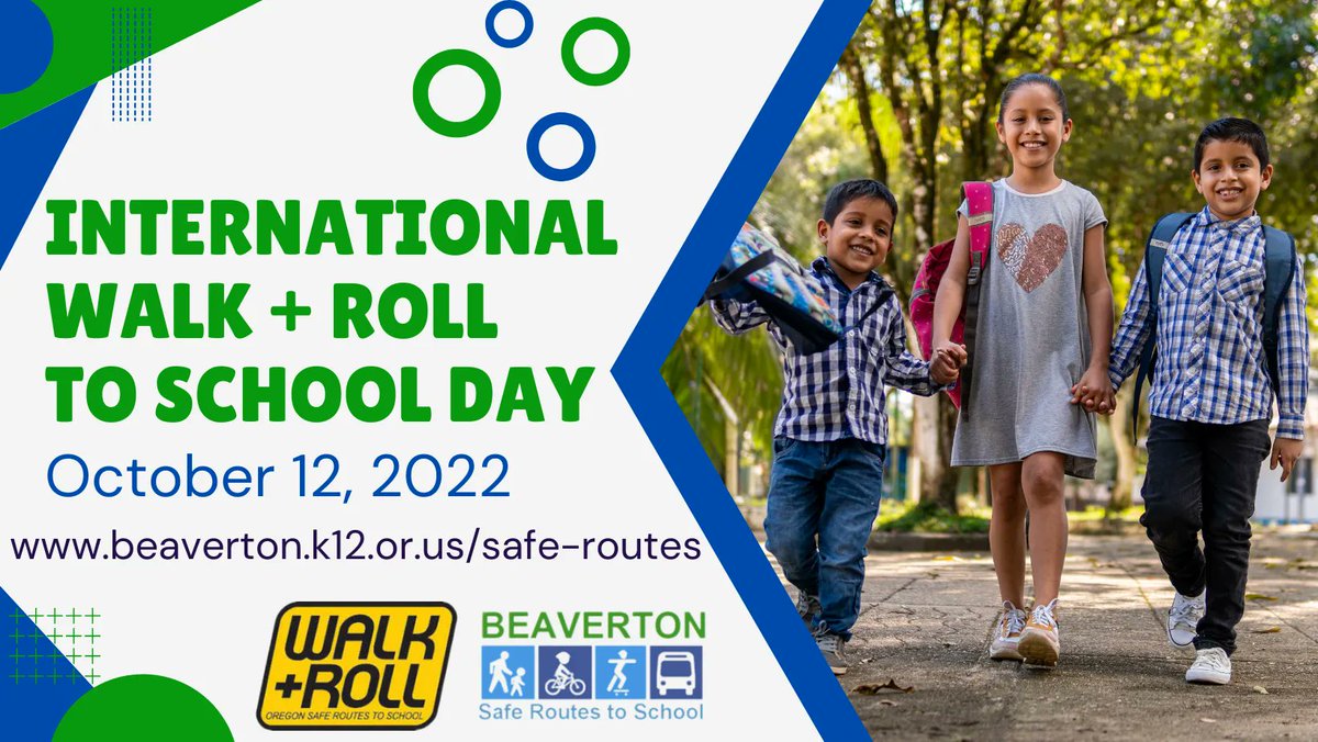BeavertonSD's tweet photo. On Oct.12, join people from around the world as we celebrate International Walk + Roll to School Day. Walk, bike, scooter, skate, roll, bus or carpool to school to be entered to win fun prizes. For more information, visit https://t.co/k2APtmfM7v
#BSDtogether
#LetsBeHealthy https://t.co/hYGBg8nOoO