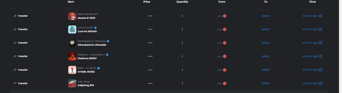 kawpuccino's tweet image. Purchased a fraudulant dota2 token off the trending page on Opensea and my eth wallet has been drained. Please report the following NFTs 

Kaiju Mutant #3505
Kaiju Kingz #16
Cool Pets #10430
Pixelmon Generation 1 #8297
Ivy Girl #3052

Please take note and mark these as stolen.