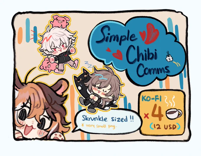 Rt appreciated 🐹💖

Hello hello!! opening some quick chibi scribbles for a while because my pc is in some trouble and needs to be sent for repairs T__T more information can be found in the link below!! as well as asking directly through twitter dms :D thank you in advance 💖💖 