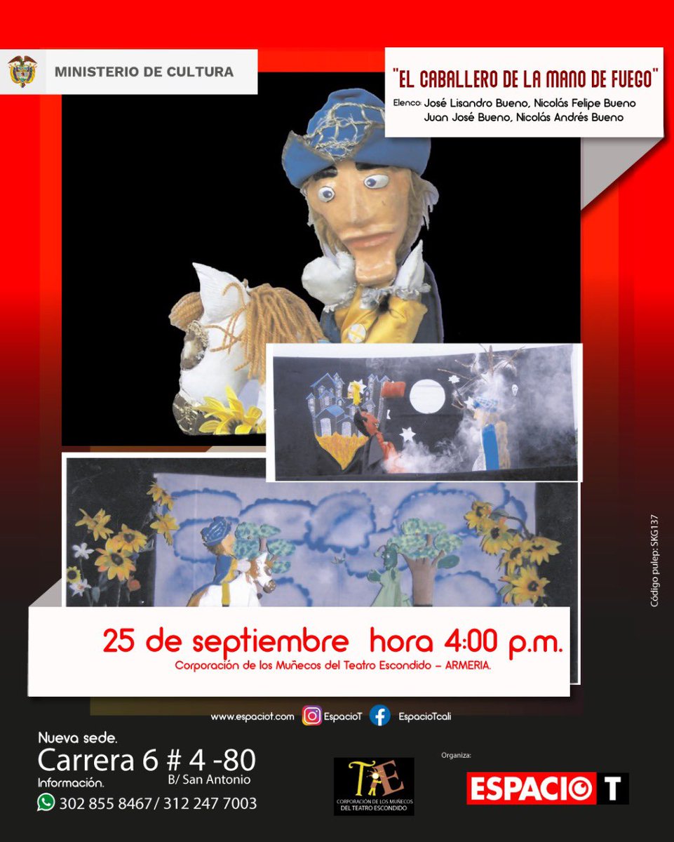 espaciotcali's tweet photo. Mañana a las 4pm, Teatro para toda la Familia! Felices con la visita de @TEATROESCONDIDO Armenia Quindio, Los esperamos! #espaciotcali #espaciot https://t.co/WjVeimqkse