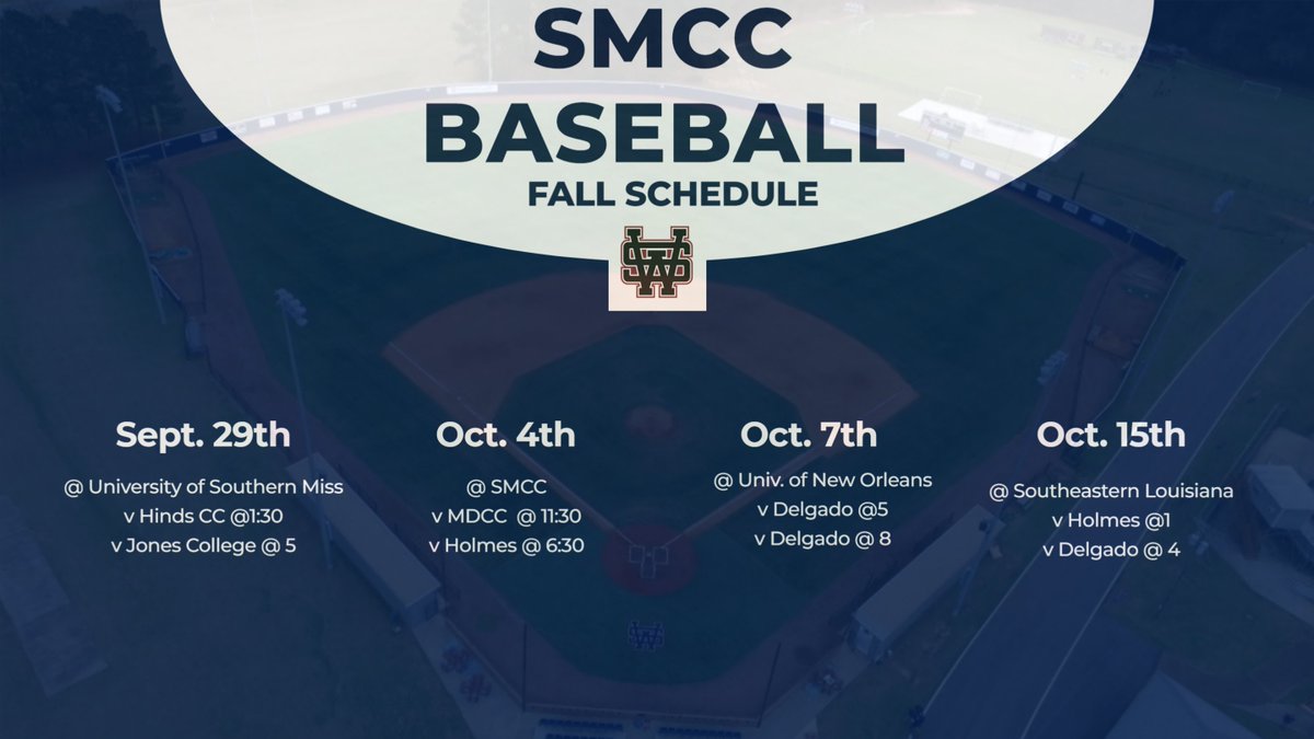 SMCC_BB's tweet photo. There's been a few changes to our fall schedule, so make sure you check this out. Come see us Thursday at Pete Taylor Park in Hattiesburg. #PROCESS https://t.co/Vktxtp7yMj