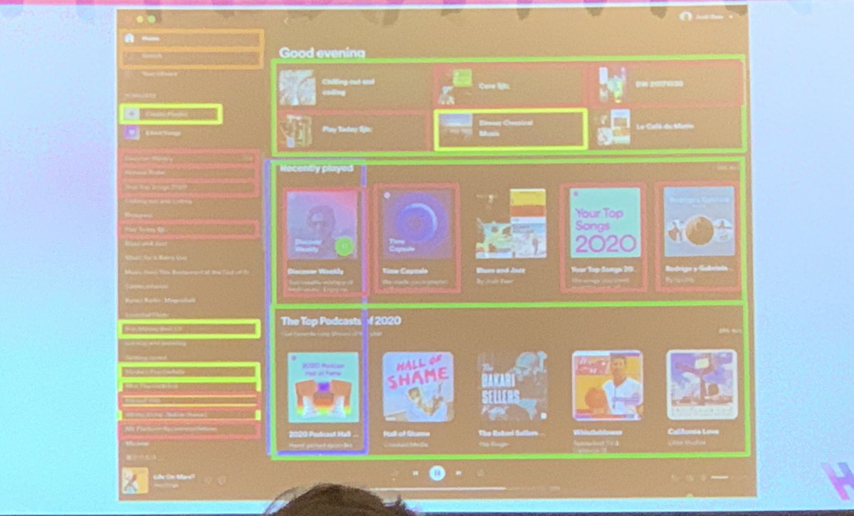 AllaHoffman's tweet photo. Each square on this Spotify recommendation page comes from a different ML system - J Baer #strangeloop https://t.co/Q1afn1N2ng