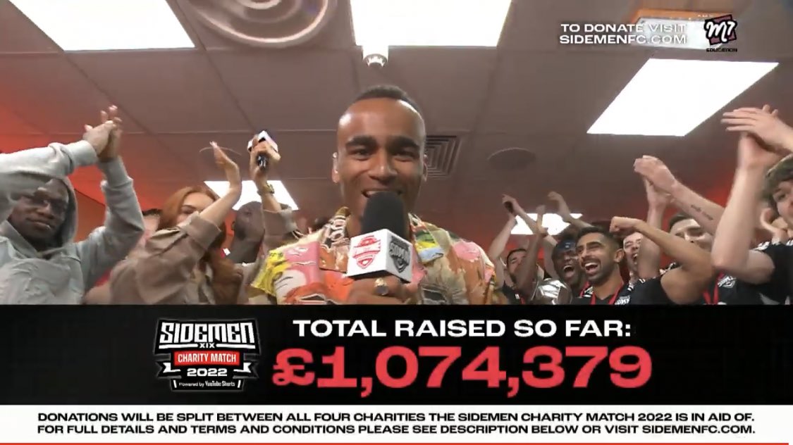 Over £1,000,000 raised for charity.

Incredible! ❤️ #SidemenCharityMatch