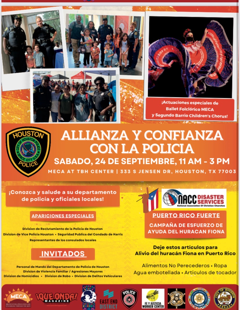 M0rganHPD's tweet photo. In honor of Hispanic Heritage Month join us at 333 S. Jensen Dr. Meet and greet with local law enforcement agencies while we collect donations for the Hurricane Fiona relief in Puerto Rico. #victimservicesdivision #houstonpolicedepartment #HispanicHeritageMonth2022 https://t.co/LOaDU2K0jY