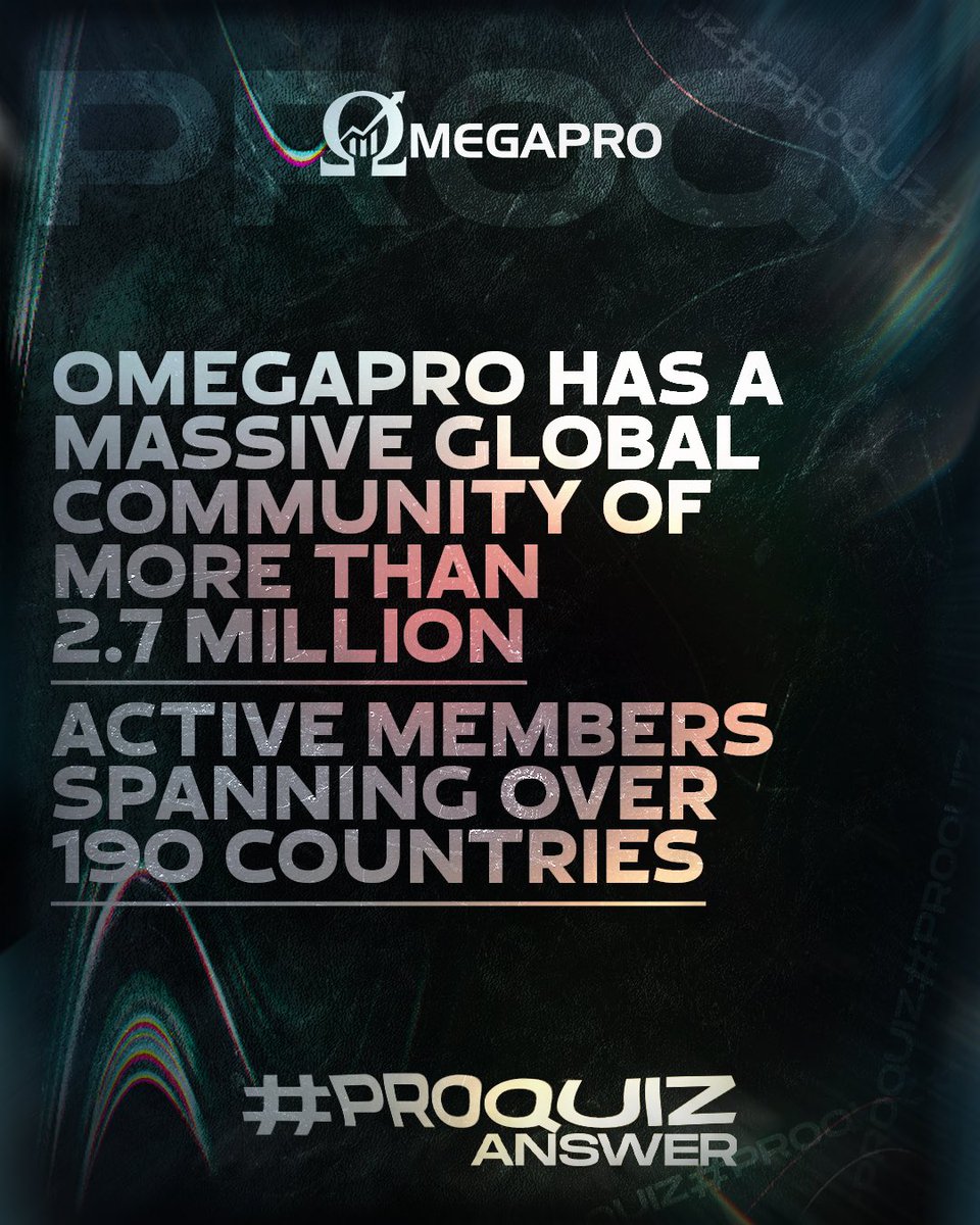_OmegaPro's tweet photo. 💡#ProQuiz - Answer - The OmegaPro Community spans over 190 countries and has over 2.7 Million active members. Retweet, if you want more Pro Quiz challenges. 🙋🏻 #OmegaProFamily
Click here to know-> https://t.co/C1eeoJX2vo
#omegapro https://t.co/3uTGztgSej
