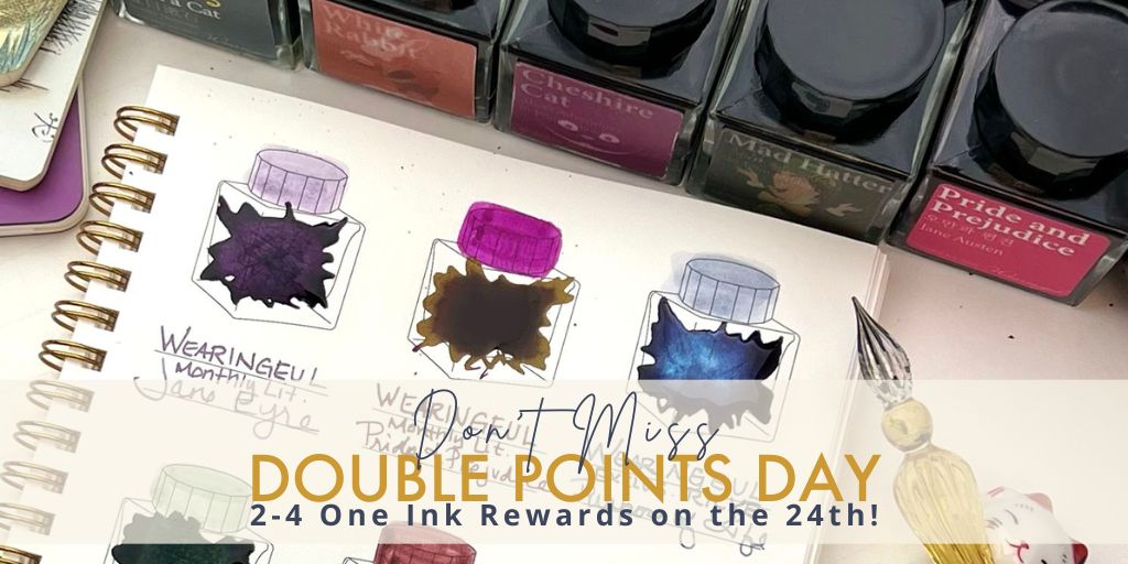 PenChalet's tweet photo. It's the 24th! You know what that means...it's 2-for-1 #inkRewards day! Don't miss your chance to make the most of your ink rewards. // Featured: Wearingeul Alice's Adventures in Wonderland inks. // Get all the details on the Rewards Program at https://t.co/0FyTShhIYi #ink https://t.co/tNxKqTj6zX