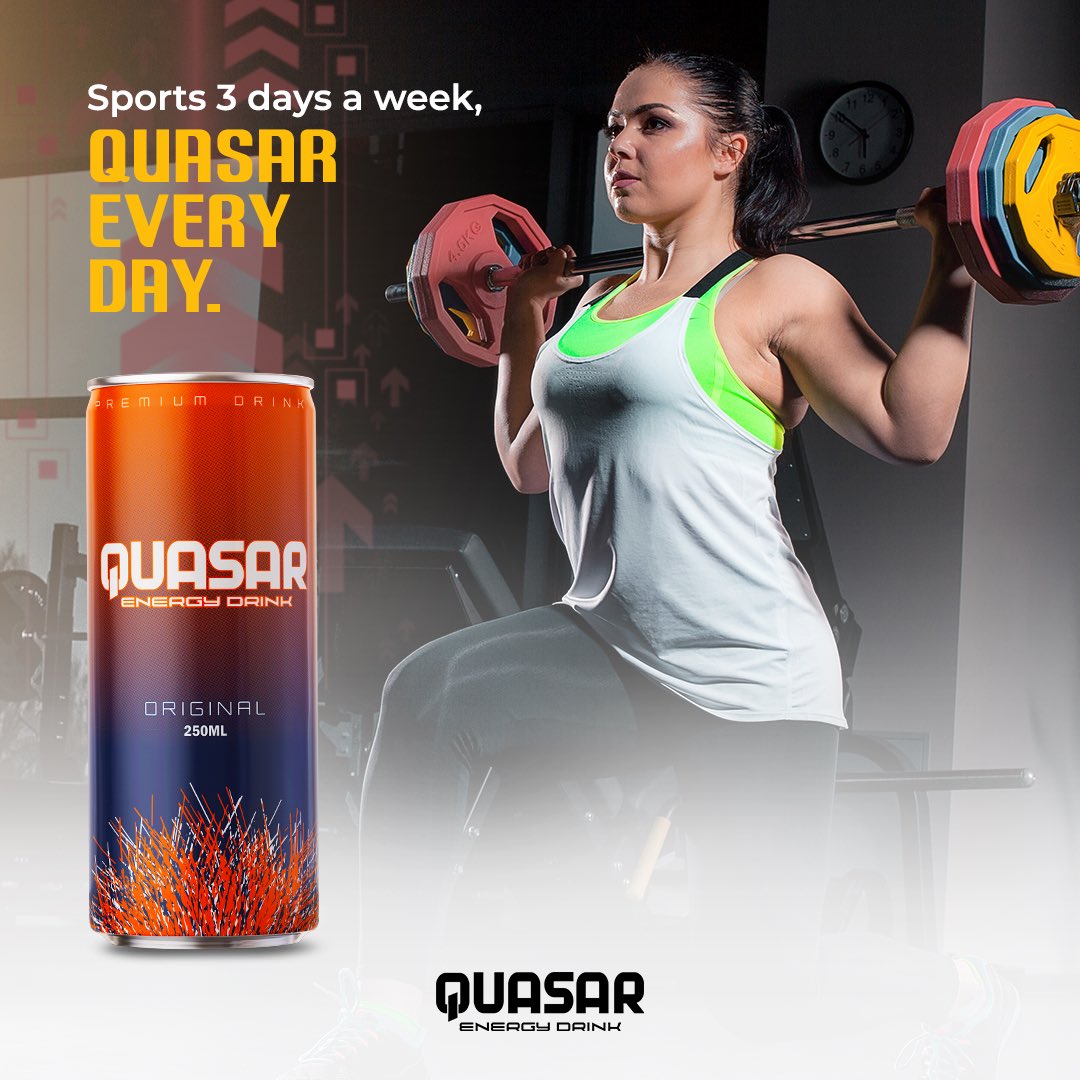 Sports 3 days a week, Quasar every day.

#Quasar #QuasarEnergy #Energy #EnergyDrinks #Vitamin #VitaminDrink #Hygiene #LiterDrink #MoreQuasars #StrongFlavor #Drink #unleashyourenergy
#healthyenergy #Asia #Europe #Africa