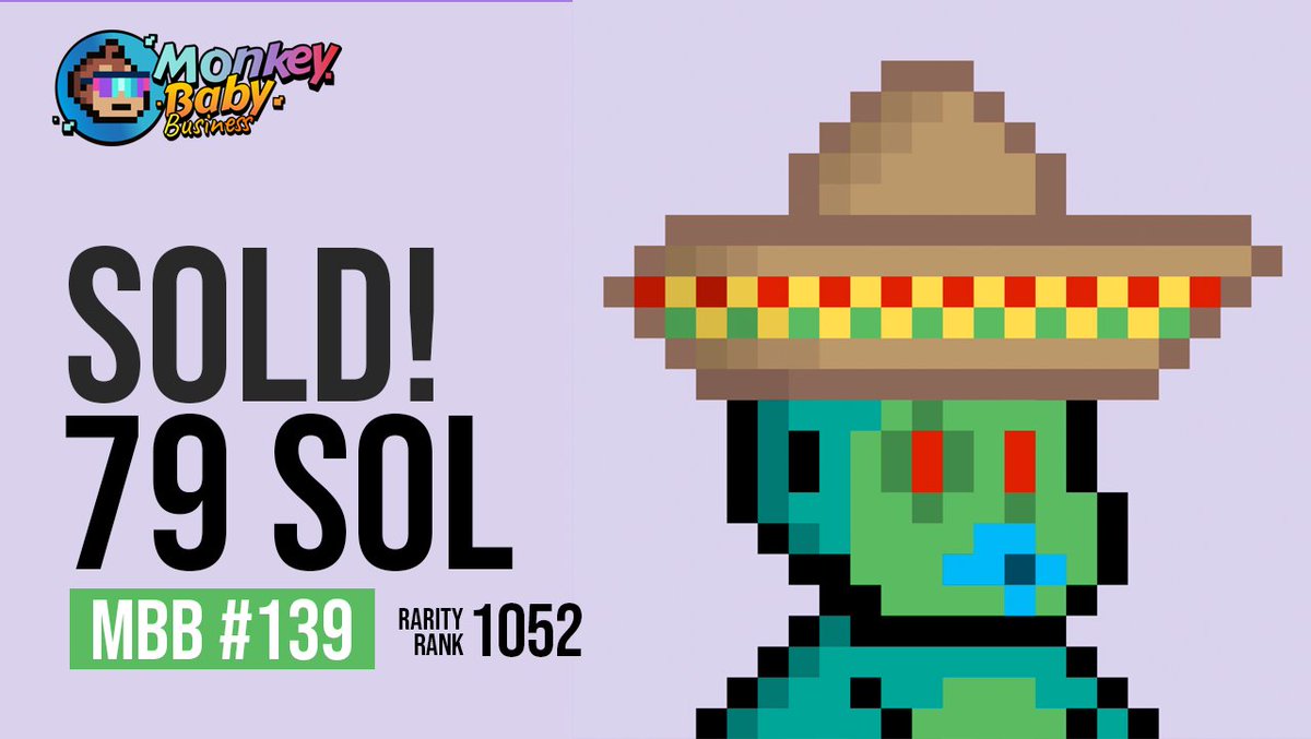 🚨 MBB #139 SOLD for 79 SOL ($2,676.52 USD) 

🐵 🍼 Congrats on the great <a href="/SolanaMBB/">Monkey Baby Business (Legacy Handle)</a> acquisition!