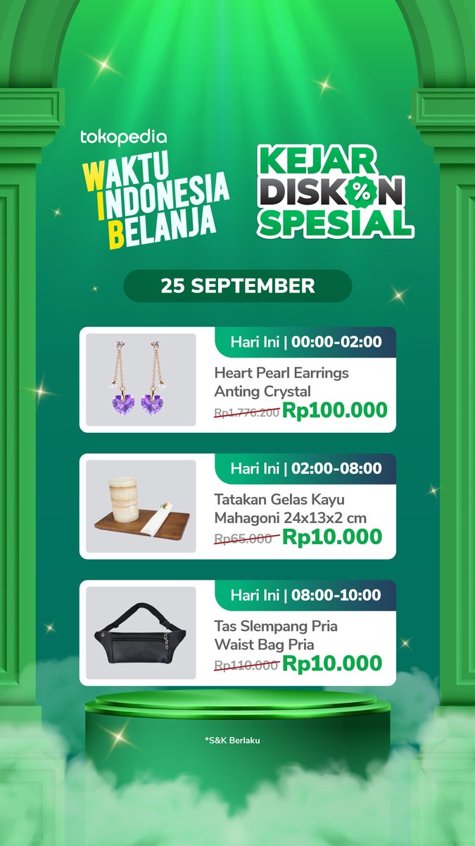 tokopedia's tweet photo. 25 is Mia fav number💚
Selain gajian cair, ada promo Waktu Indonesia Belanja di Tokopedia loh🤩
Ayo #KejarPromo nya SEKARANG ! Jangan sampe nyesel karena kelewatan promonya! Set alarmnya di sini>
https://t.co/v17VUl3z9s
#BelanjaTros #TokopediaPromo https://t.co/iOwPgDlTm4