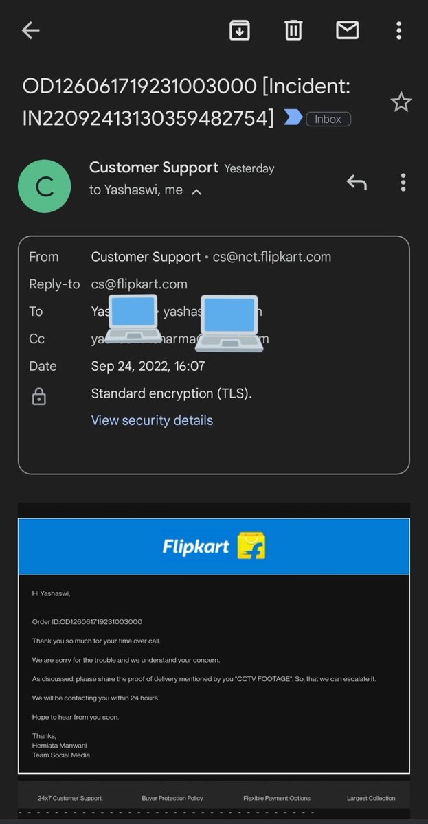 yshswi's tweet photo. Update 2: @Flipkart team asked me to send evidence over email (Image 1) but they are not letting me reply to them!

I got an email from cs@nct.flipkart.com and cs@flipkart.com but replying to EITHER is not possible. (Image 2&amp;3)

No limit to how pathetic @flipkartsupport can be. https://t.co/Nx19TQUIQO