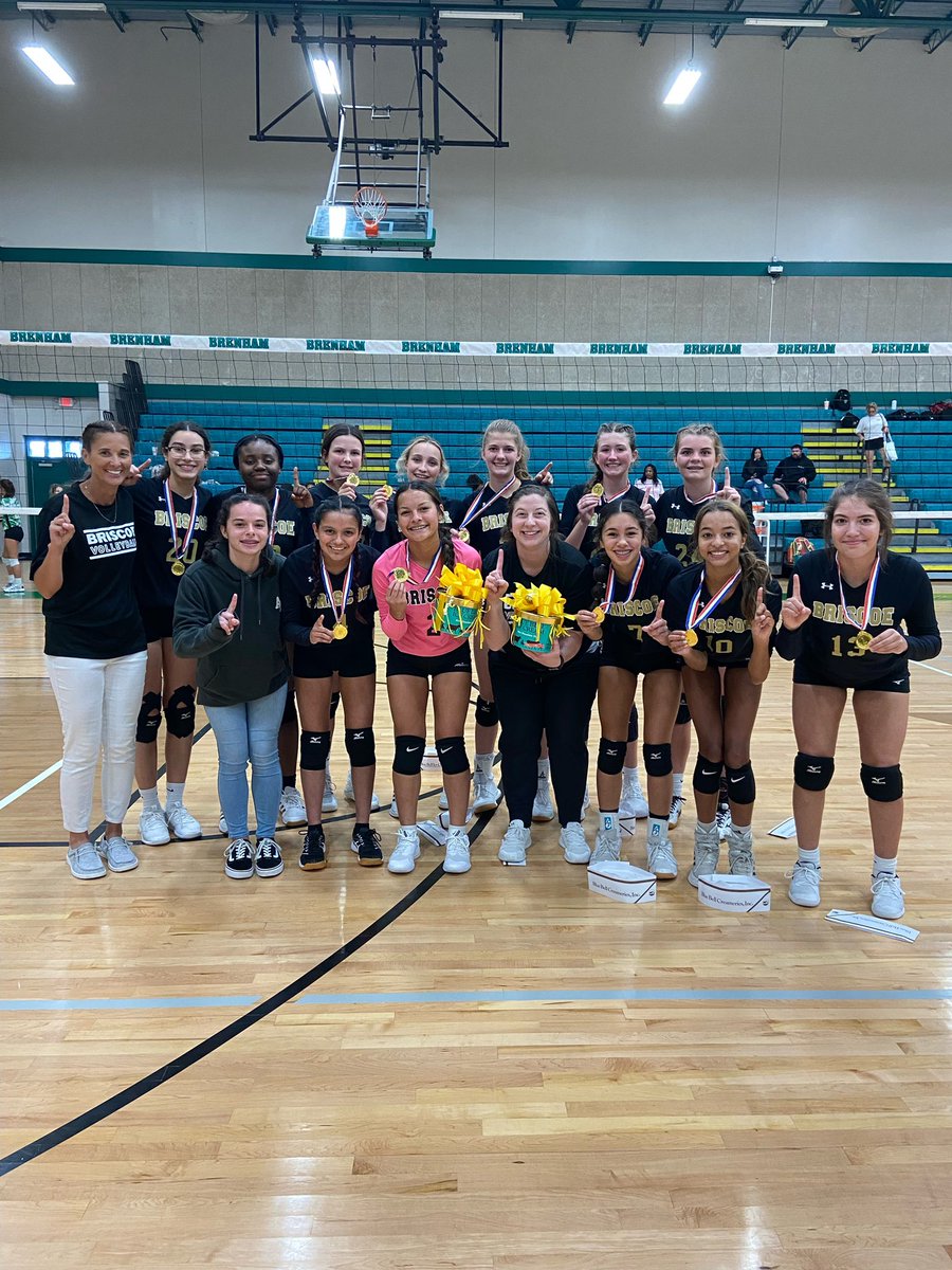 MrsCook_'s tweet photo. Congratulations to Briscoe 8A &amp; 8B on bringing home the gold medals in their brackets today at the Brenham Tournament! These girls battled some tough teams and came out on top! @briscoe_eagles @BJHAthletics @BJHGirlsAth #RiseasONE 🖤💛🏐🦅🥇💛🖤 https://t.co/RpzhH9Dw2e