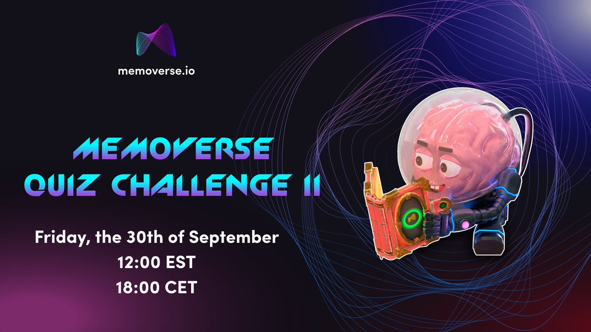 Memoverse_io's tweet photo. Greetings 👋🏻

We are announcing our 2nd Quiz Challenge which will be held on 2022/09/30 at 12:00 EST

Rewards:
🥇 1st place - $200 worth of $MEMO
🥈 2nd place - $100 worth of $MEMO
🥉 3rd place - $50 worth of $MEMO

We will share instructions in Discord 
👉https://t.co/s0fdIkcabR https://t.co/f5rroiibPd