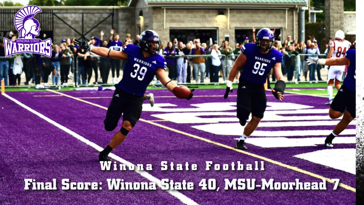 Winona State Warriors (@winonastateath) on Twitter photo Winona State Football || WSU overwhelms MSU-Moorhead, 40-7 at Altra Federal Credit Union Stadium to move to 3-1 on the year. Jacob Scott w/ 4 FG's over 40 yards & Warriors score 2 defensive TD's on the day. Go Warriors! #GraduateChampions #WSUWarriorProud <a href="/WinonaState_FB/">Winona State Football</a> Winona State Football || WSU overwhelms MSU-Moorhead, 40-7 at Altra Federal Credit Union Stadium to move to 3-1 on the year. Jacob Scott w/ 4 FG's over 40 yards & Warriors score 2 defensive TD's on the day. Go Warriors! #GraduateChampions #WSUWarriorProud <a href="/WinonaState_FB/">Winona State Football</a>