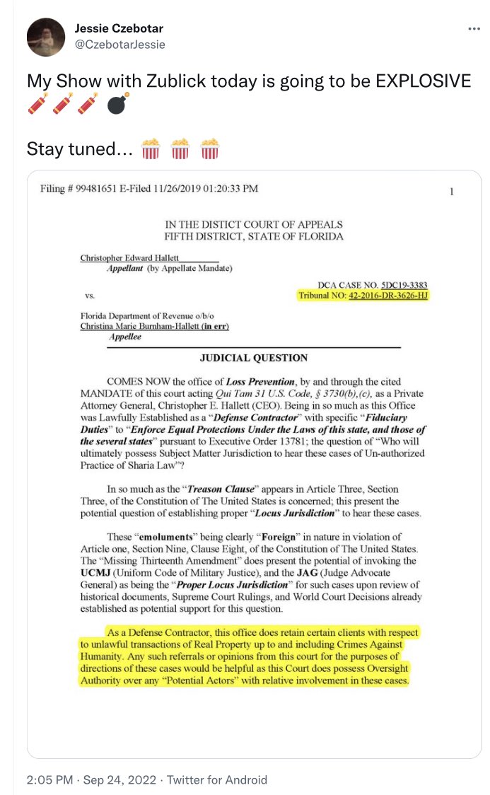 PaulaCBlades17's tweet photo. @Kim_Picazio @GeoartsPhoto @SarahSeeksTruth @DavidZublick I wonder how much crap @CzebotarJessie will Spew 🗣Today?!!! Remembering that her Affidavits, “SPELL”ing errors and all, were not signed until September of 2021, Chris Hallett Died in November of 2020 & this Document of his was written in 2016. #ExposeJessie #ExposeTCH https://t.co/CXDicWT7Tg