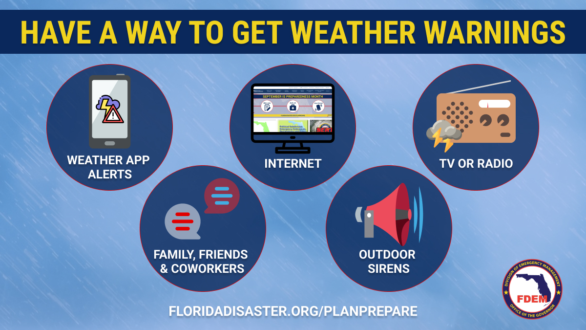 🌀 As the Division continues to monitor Tropical Storm Ian's trajectory, it's important to determine how you &amp; your family can stay up-to-date on weather watches &amp; warnings in your area. 

⬇️ Have multiple ways to receive alerts &amp; listen to all orders from local officials.