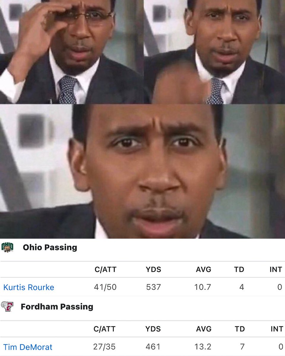 ESPNCFB's tweet photo. Ohio beat Fordham 59-52 😳

What were they feeding the QBs? https://t.co/WxvA9tAn1i