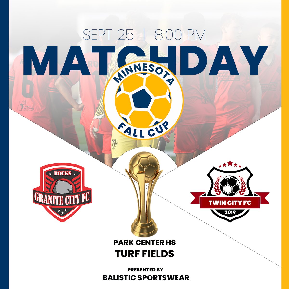 ⚽️ UPCOMING GAME
🏆 MN Fall Cup
🆚 Twin City FC
📍 Park Center HS
⏱ 8:00 pm CST
#WeAreRocks #mnfallcup2022