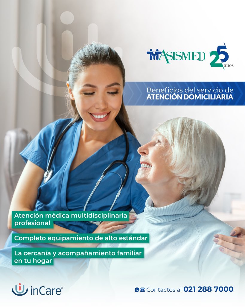 AsismedPy's tweet photo. Con @incarepy tenés a tu alcance la mejor atención médica en la comodidad de tu hogar ☝🏻

#Asismed #InCare #Cuidados #CuidadosDomiciliarios #Internaciones #Medicina #Salud #Bienestar #Asismed25Años https://t.co/WwXY4oyEx2
